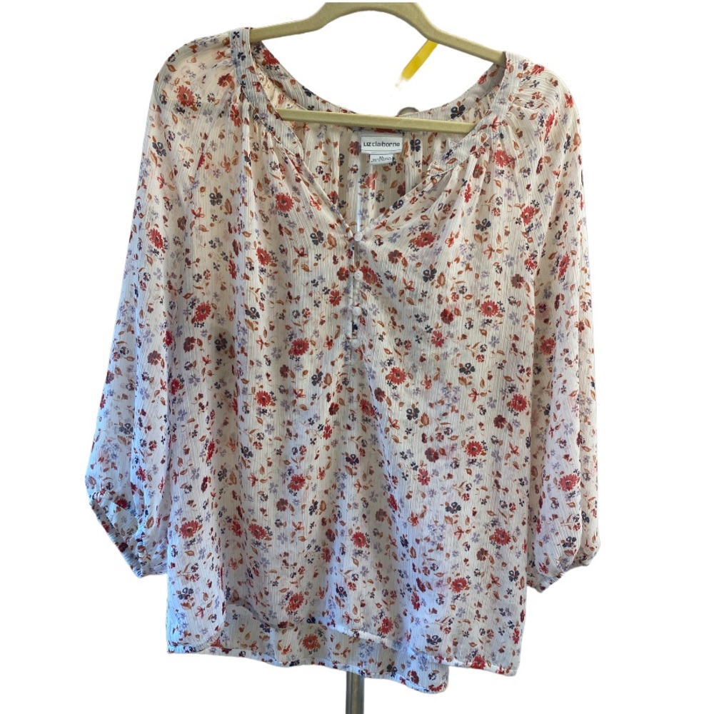 Liz Claiborne sheer floral blouse,XL. Good condition. Very Minor signs of wear.